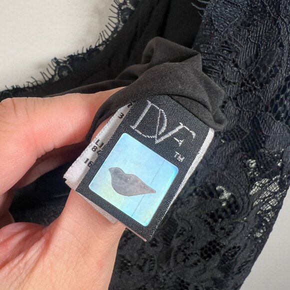 DVF Olivette Lace Trim Slip Dress Size 14 Black Cocktail 90s Practical Magic - Picture 9 of 11